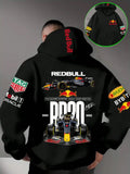 Men'S Hooded Sweatshirt F1 Racing Team Collaboration Print Design, Cotton Fleece Material, Loose Fit Mid-Length, and ' Bull Rb20' Racing Theme